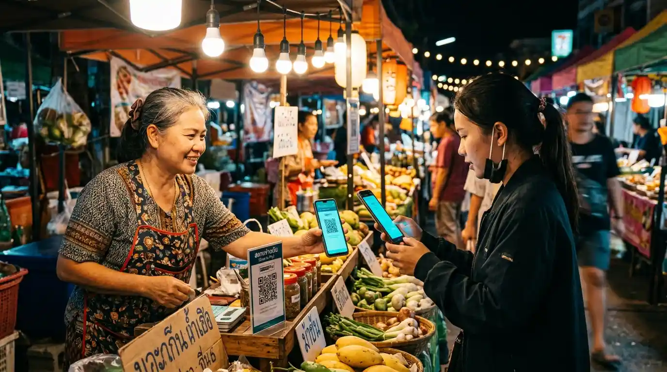A market vendor accepting a mobile digital payment