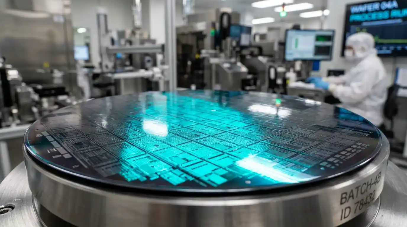 Macro shot of a silicon semiconductor wafer